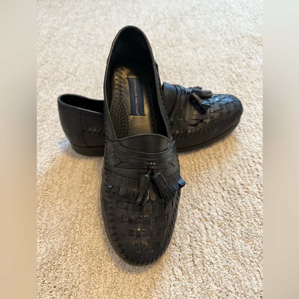 Giorgio Brutini Men’s Black Tassel Weave Loafers Made in Brazil Size 10.5 D